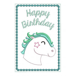 Stickdatei - ITH Postkarte Happy Birthday Pferd